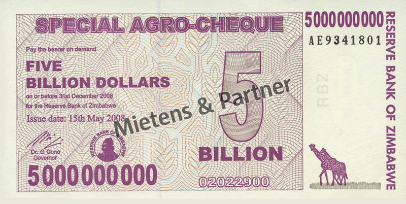 Zimbabwe (Republic) 5 Billion Dollars (03812)