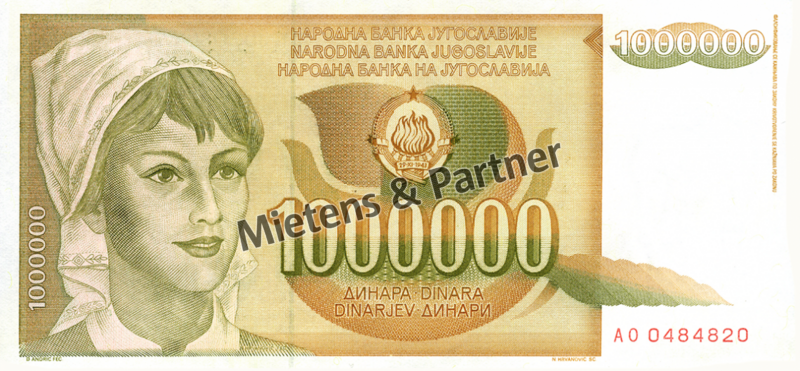 Yugoslavia (Socialist Federal Republic) 1 Million Dinara (02960)