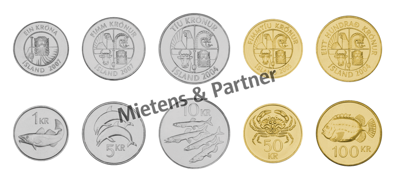 Iceland (Parliamentary Republic) 1, 5, 10, 50, 100 Kronur (07811)